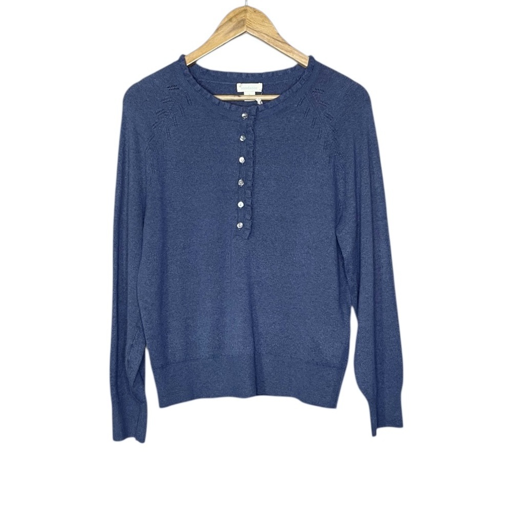 Sundance Lila Lovely Henley Ruffle Sweater Oceana Blue Wool Blend NWT